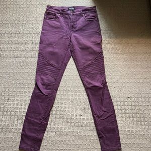 Express- mid rise “Moto” style burgundy jegging- size 2